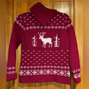 Eddie Bauer Fair Isle Red Sweater Size Small Split Cowl Neck